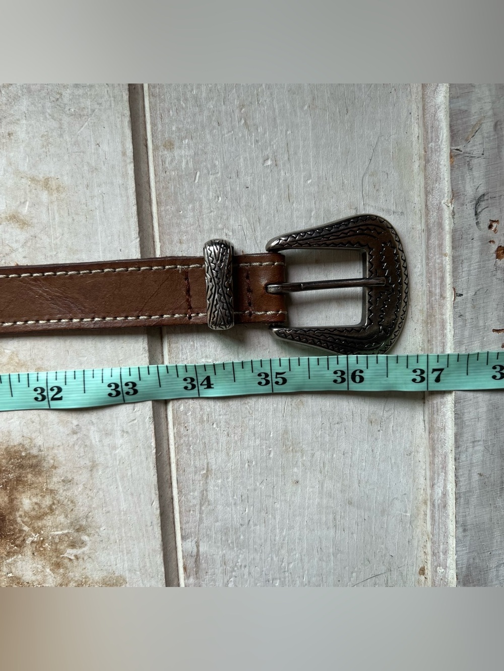 Brown Leather Western Belt with Silver Buckle - Picture 15 of 16